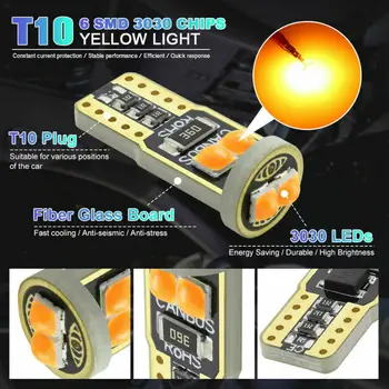 

194 168 Canbus W5W LED Bulbs Amber Car Side Dome Lamp DC 12V Bright Parts