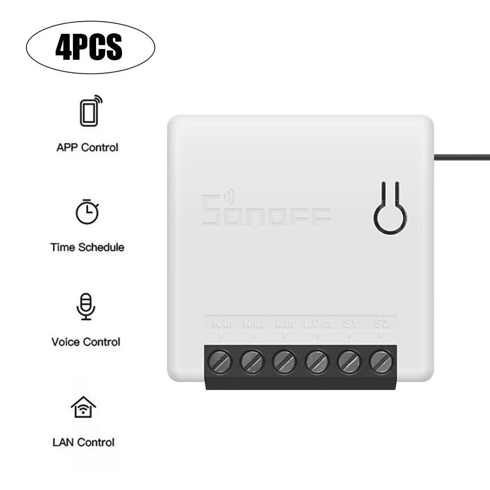 4 pcs 2/5/10/20 шт. SONOFF мини Two Way интеллигентая(ый) поддерживает три типа "сделай сам" прибор автоматизации Настенные переключатели для Amazon Alexa умный переключатель - Цвет: 4 pcs
