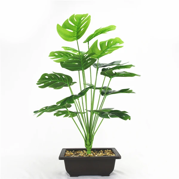 88 см 9 вилка поддельный букет пальм пластиковое искусственное растение листья ветка тропические поддельные Пальмовые Листья для Гавайских джунглей вечерние украшения - Цвет: 50cm 18fork Green
