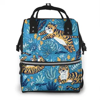 

Tigers In The Blue Garden Nappy Backpack Mummy Bag Large Capacity Mom Baby Multi-function Waterproof Outdoor Travel Diaper Bags