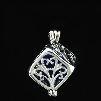 

5Pcs Openable Cube Copper Phase Box Square Locket Aromatherapy Essential Oil Pendant Pearl Cage Diffuser k73