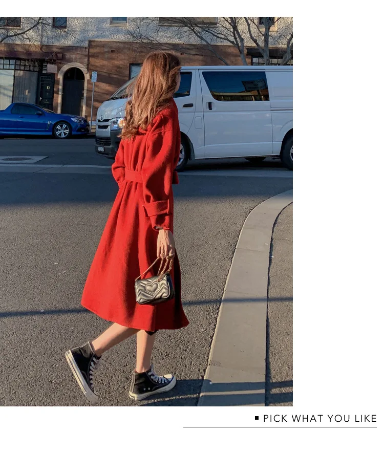 Шерстяная куртка с поясом для фотосессии, осень и зима, стиль, корейский стиль, женская одежда, Ретро стиль, шикарный стиль, однослойный