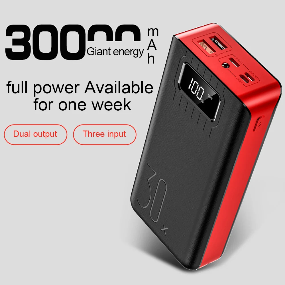 CASEIER Power Bank For 30000mAh Powerbank For Mobile Phone External Battery Large Capacity Digital Display With Light Banking