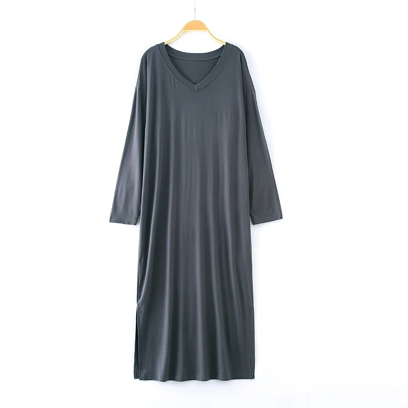 Женское ночное платье с длинным рукавом и v-образным вырезом, свободная ночная рубашка большого размера, Длинное ночное платье, Новое