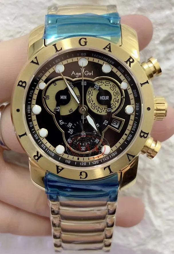 Yellow Gold Black Роскошные брендовые Новые мужские Хронограф сапфир Нержавеющая сталь полный черный чехол розовое золото светящийся секундомер водонепроницаемые спортивные часы - Цвет: Yellow Gold Black