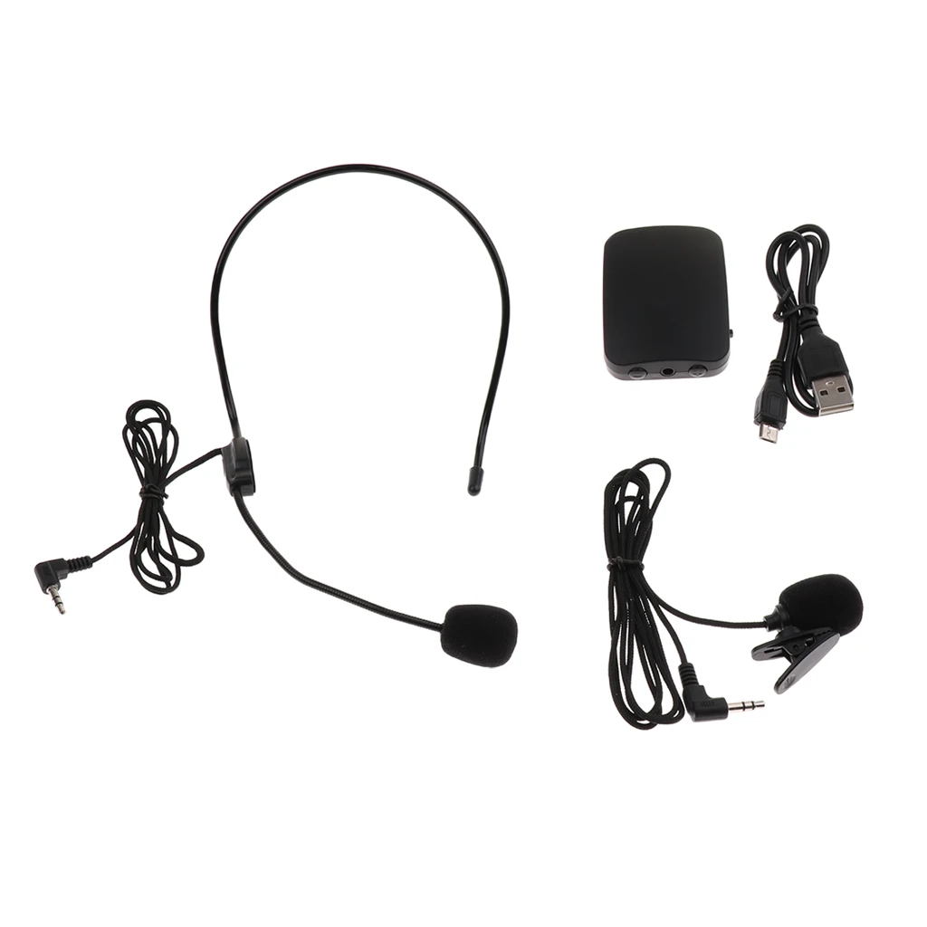 A Set Wireless Headset Microphone USB Lavalier Mic for Stage Performance