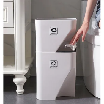 

Stackable Kitchen Trash Can Sorting Recycle Garbage Bin Plastic Waste Basket for Dry And Wet Separation Bedroom Trash Container