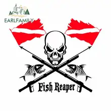 EARLFAMILY 13cm x 11.8cm for Fish Reaper Skull Diver Cartoon Funny Car Stickers Waterproof Anime Vinyl JDM Trunk Truck Graphics