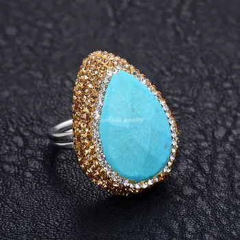 

GG Jewelry Blue Druzy Turquoise Trimmed with Black Macarsite Rings