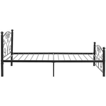 

Simple Metal Bed Frame Double Bed Black with Storage Space Headboard and Footboard for Adults Kids Children Bedroom Furniture