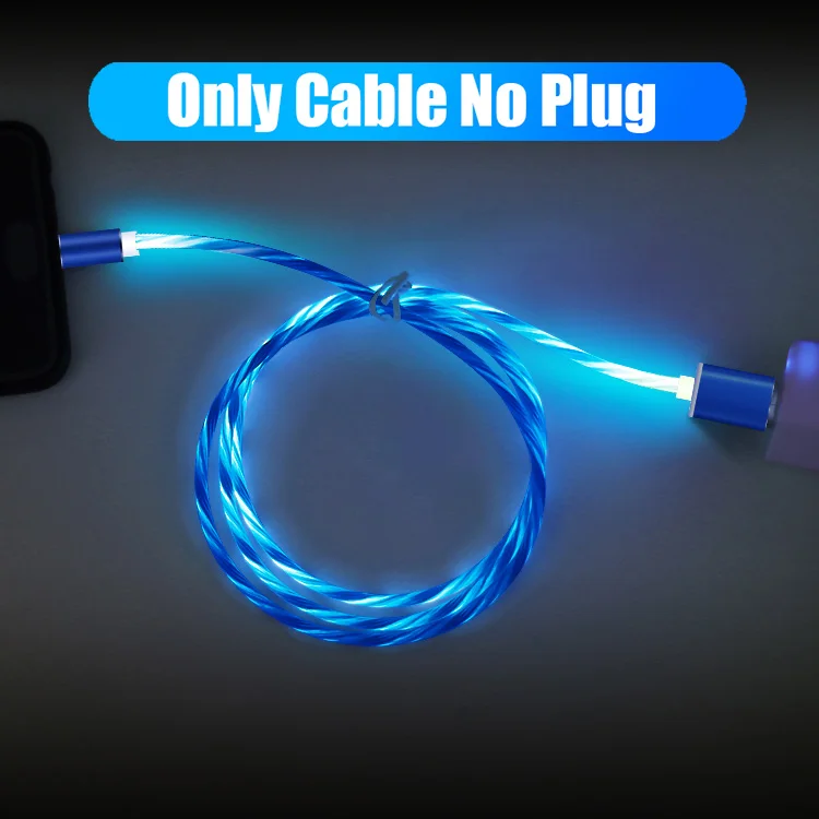 Светодиодный светящийся Магнитный usb-кабель, магнитный Micro USB type-C кабель для samsung Galaxy S9 S8 Xiaomi huawei iPhone X Xs Max - Цвет: Blue Cable No Plug