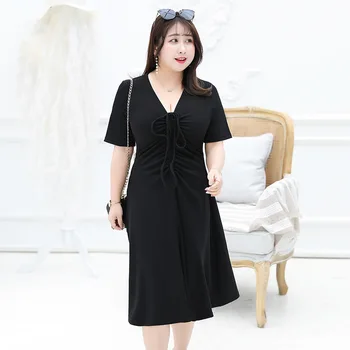 

Women's Summer Pure Color Pleated Dress Plus Size Knee Casual Dress 100kg Can Wear