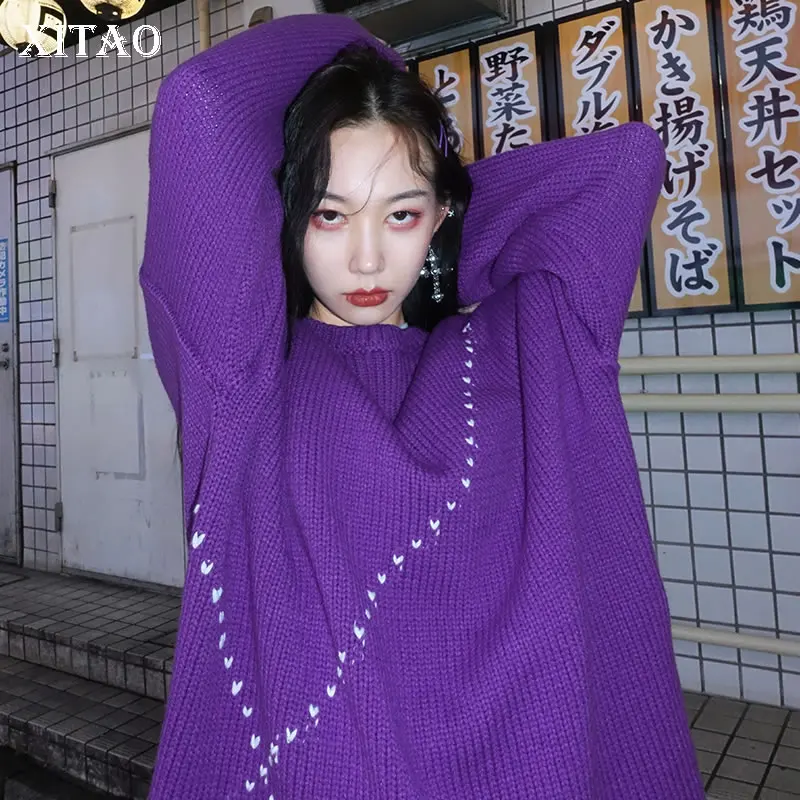 

XITAO Geometrical Pattern Sweater Fashion New Women 2020 Spring Pullover Patchwork 2020 Spring Plus Size Loose Sweater DMY2840