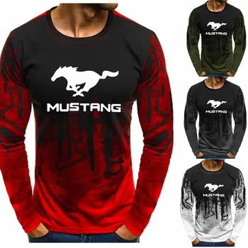 

Gradient O neck pullover Sweatshirts Mustang Car Logo Printed Casual Cotton Men Hoodies Hip Hop Harajuku Men Clothing T
