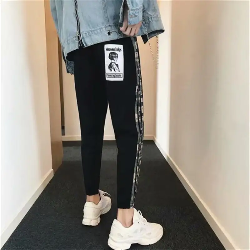 

2018 Spring And Summer New Style Men Stripes Sports Ninth Pants Harem Sweatpants Summer Hong Kong Style MEN'S Pants