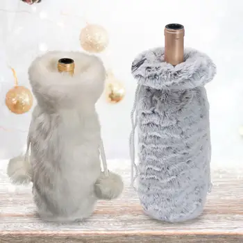 

Christmas Fur Champagne Bottle Cover Christmas Wine Bottle Bag for Winter Holiday Party Decorations
