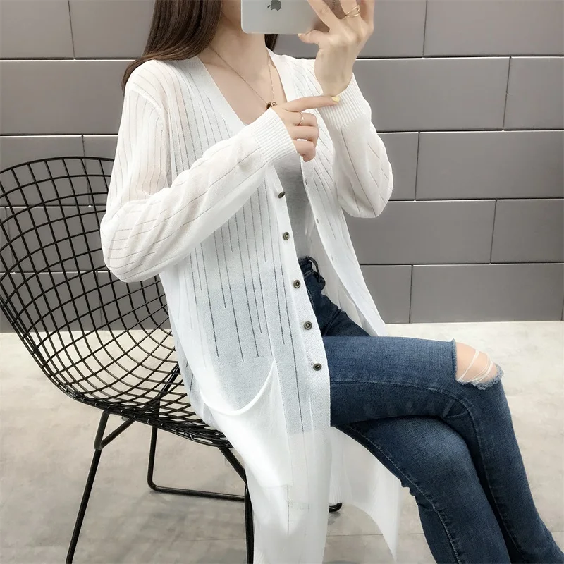 

Ailegogo New Women Autumn Thin Long Knitted Cardigan Casual Solid Color Single Breasted Sweater Female Knitting Tops