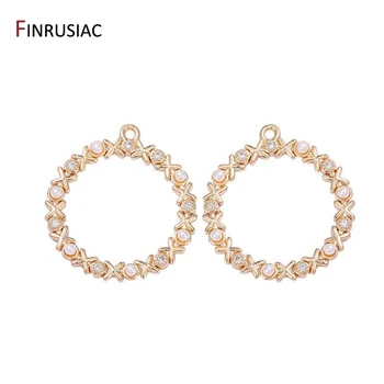 

2020 New Shiny Zircon Pearl Round Circle Pendant Making Earrings Charms Necklace Fittings 14k Gold Plated Jewelry Making Supply