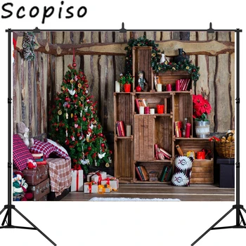 

Scopiso Photography Backdrops Christmas Tree Wood Wall Shelf Gift Flower Decorations Photo Background Studio Prop