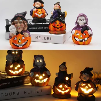

New 4 Type Resin LED Halloween Witch Pumpkin Lights Party Decor Home Desk Lamp Ornament Decoration