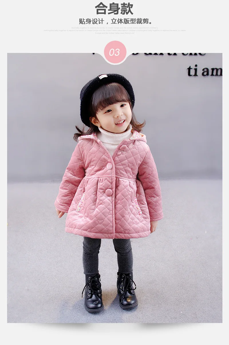 INS hot baby Girls Thick coat 1-5 years old velvet padded hooded coat plaid single breasted Pocket kids outwear girls winter