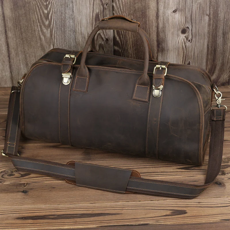  Leathfocus Bolsa de equipaje de viaje de cuero, bolso de mano  retro para hombre, Marrón : Ropa, Zapatos y Joyería