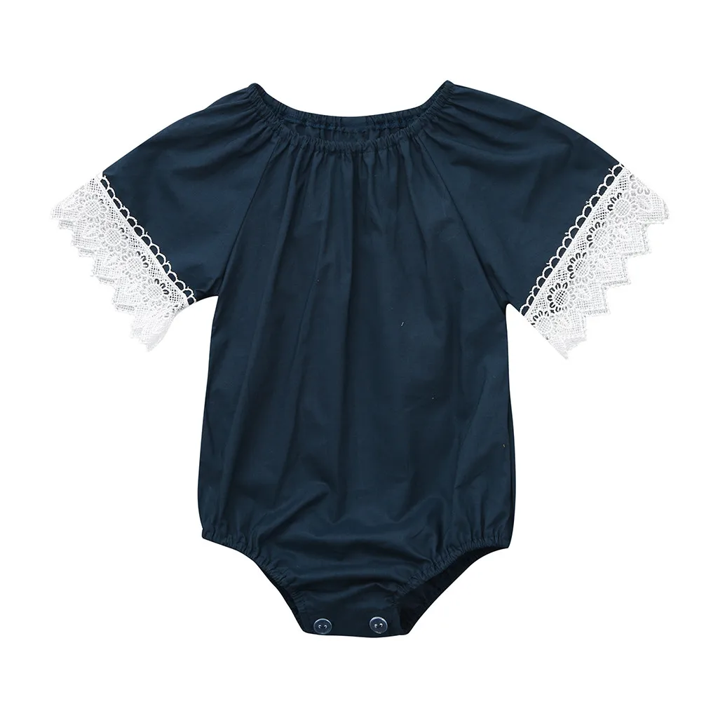 Summer Infant Baby Girls Fashion Jumpsuit Short Sleeve Lace Solid Print Romper Bodysuit Baby Clothes Jumpsuit Playsuit Outfits