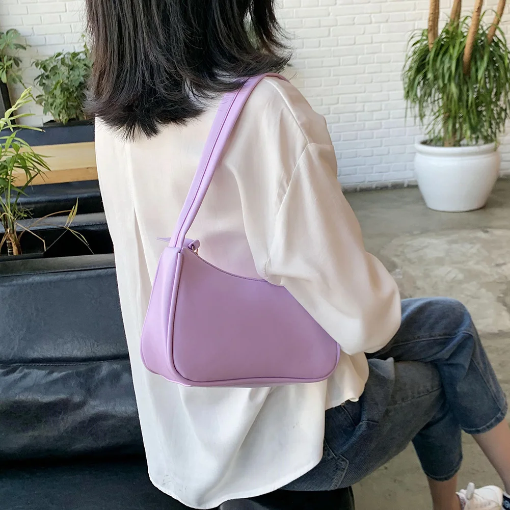 Retro Soft PU Leather Women Shoulder Underarm Bags Casual Solid Color Small Top-Handle Handbags Ladies Fashion Shoulder Bags_voghion.com