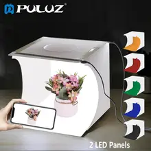 Puluz 2led lightbox caixa de luz mini photo studio box 1100lm fotografia caixa luz estúdio tiro tenda caixa kit & 6 cores backdrops