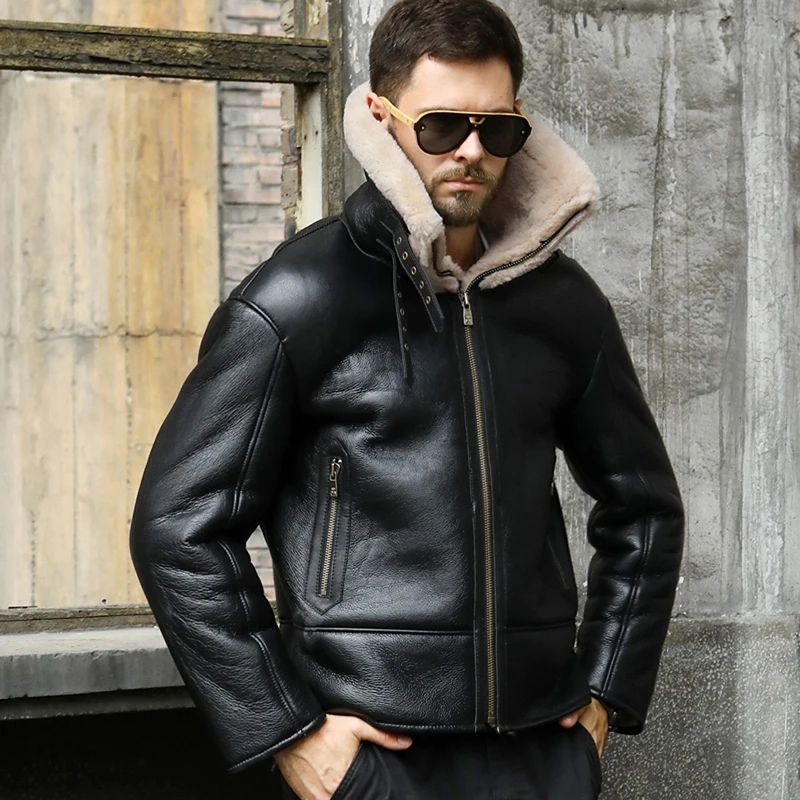 Shearling Coat Mens B3 Bomber Jacket 