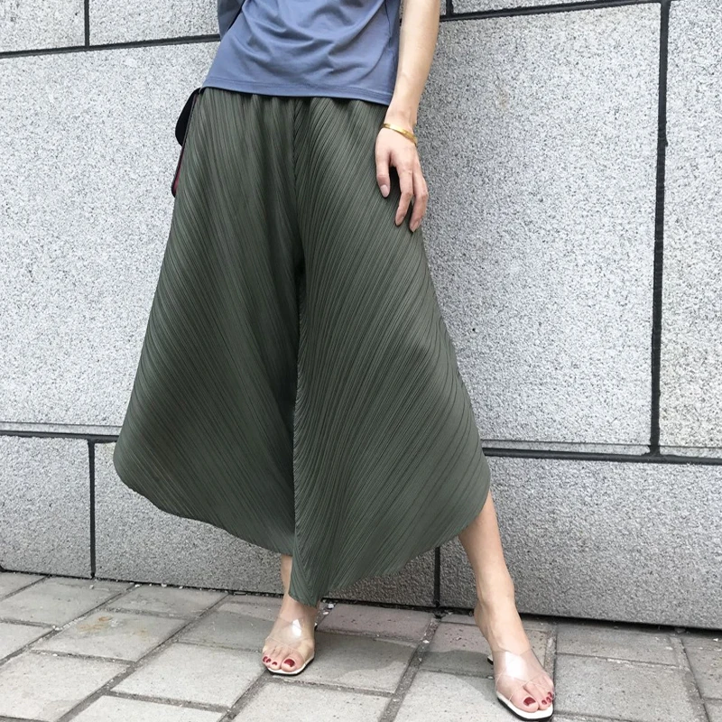 Miyake/штаны со складками в европейском стиле, большие размеры, свободные повседневные штаны, широкие штаны, штаны, штаны с 9 минутными штанами