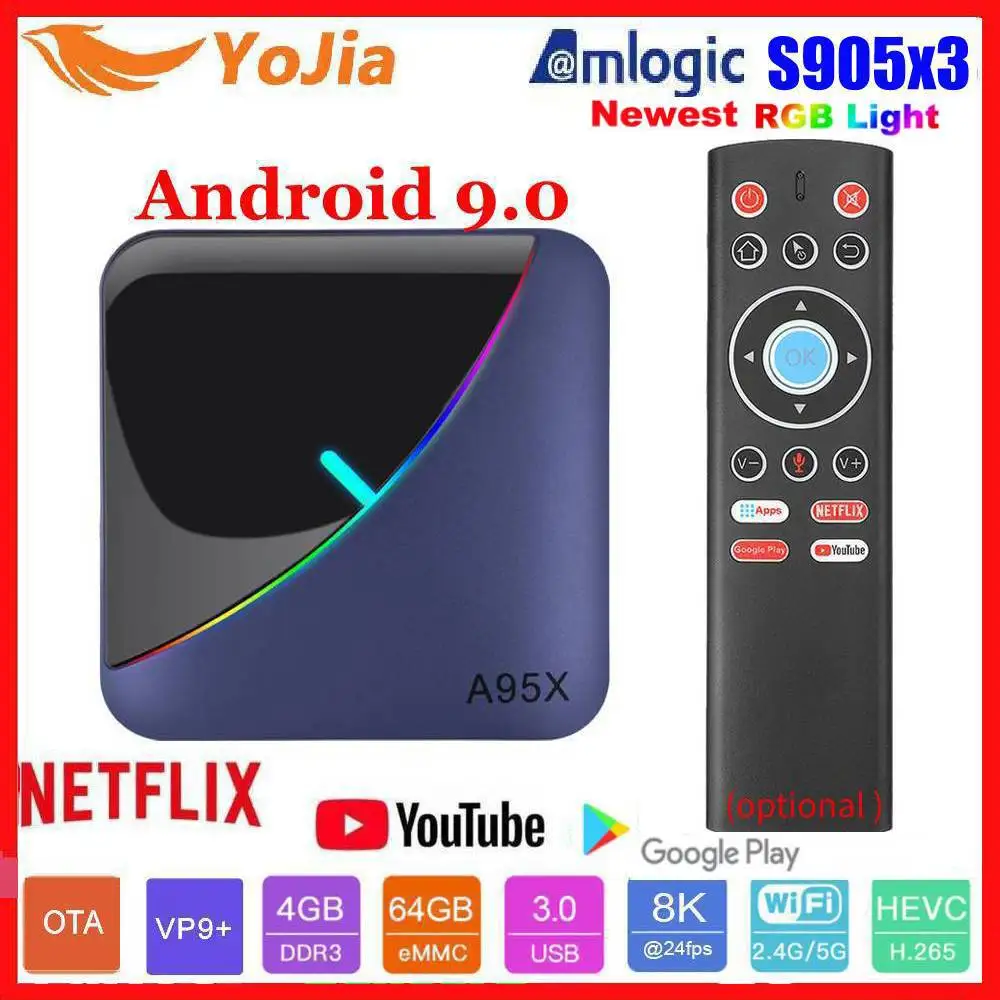 Günstige RGB Licht Amlogic S905X3 Smart TV Box Android 9.0 4GB RAM 64GB ROM A95X F3 Max Unterstützung 8K flex Media Player OTA Dual Wifi 2 16G