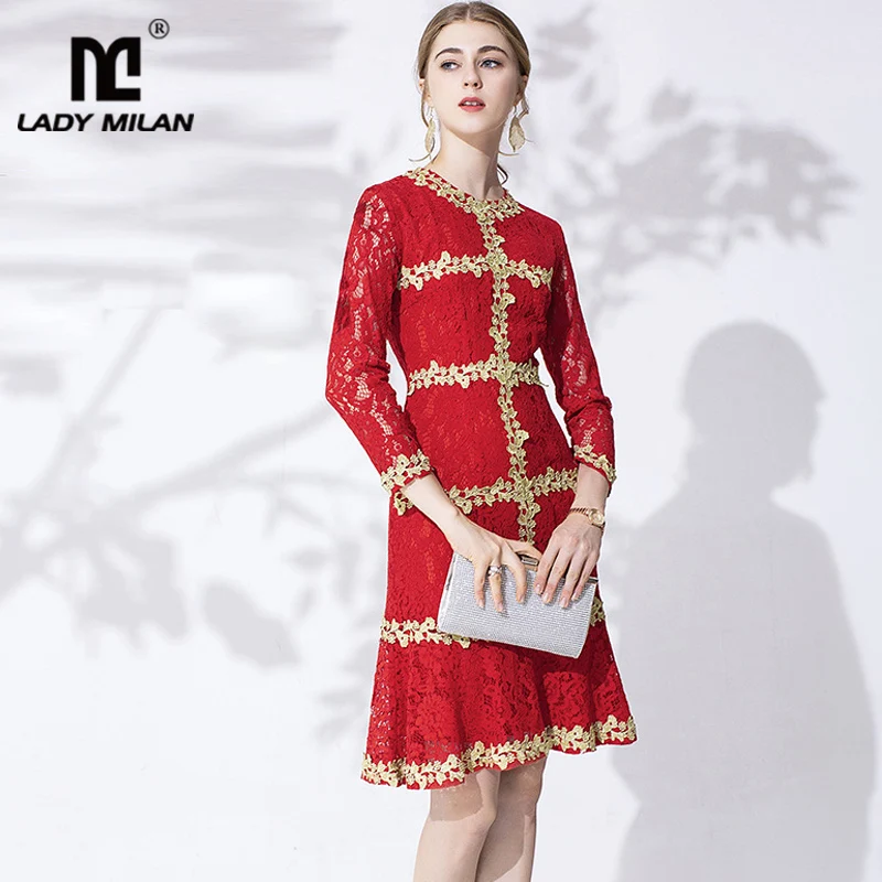 

Women's Runway Designer Dresses O Neck Short Sleeves Embroidery Lace Striped Fashion Casual Autumn Dresses