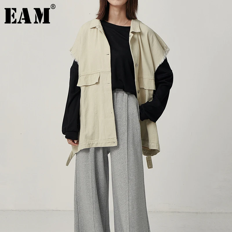 

[EAM] Women Burr Split Joint Koose Big Size Thin Loose Fit Vest New Lapel Sleeveless Fashion Tide Spring Autumn 2019 1D88