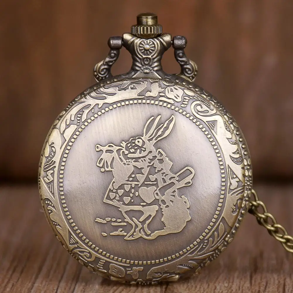 Винтажные бронзовые Кварцевые карманные часы Алиса в стране чудес, карманные часы, женские часы с цепочкой и ожерельем, мужские подарки для детей