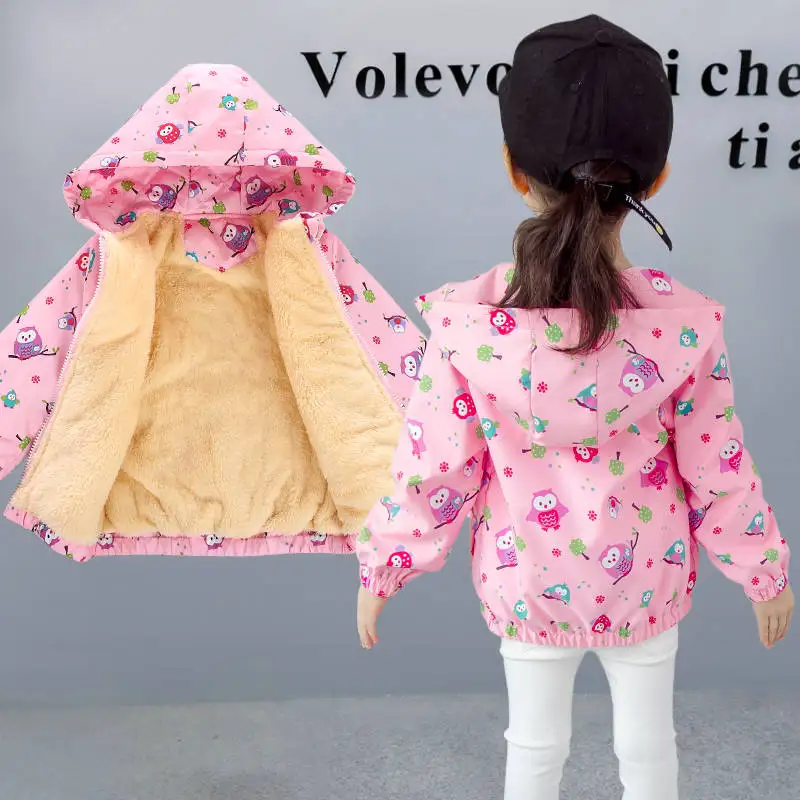  Winter Baby Girl Hooded Jacket Plus Velvet Fur Warm Toddler Cotton Girl Outwear Coat 1-9 Years Kids