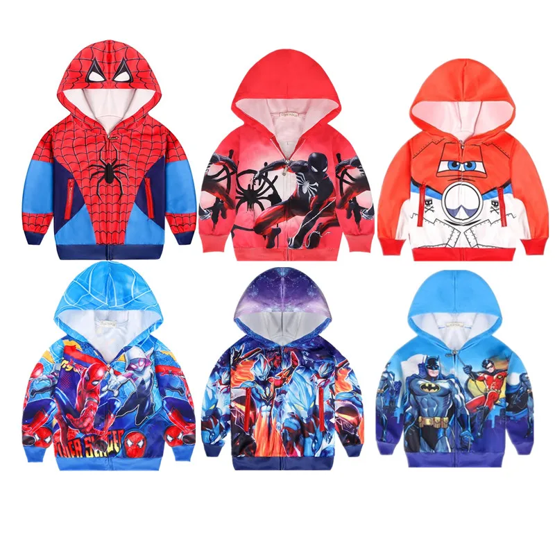 Новая куртка с капюшоном для маленьких мальчиков детская спортивная толстовка с капюшоном и блестками для мальчиков от 3 до 8 лет, Капитан Америка, Бэтмен, Человек-паук, Железный человек