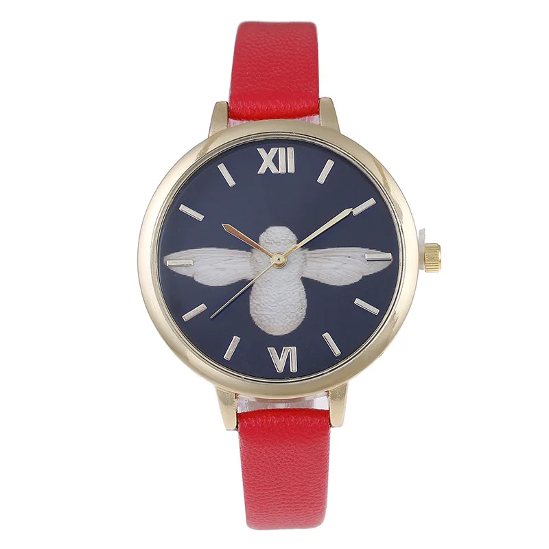 

New Style Foreign Trade Trend Gold Shell Women's Belt Watch Rome Measuring Small Bee Big Brand Thin Drawstring Quartz Watch