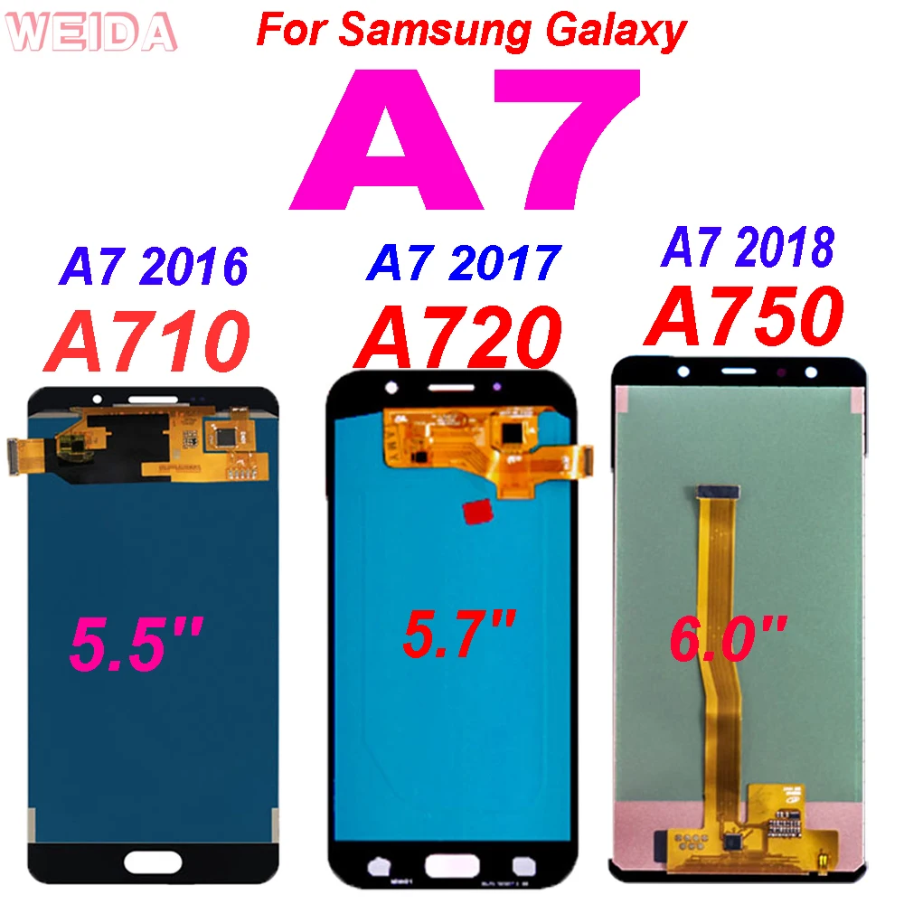 

ЖК-дисплей для Samsung Galaxy A7 LCD A7 2016 2017 2018 A710 A720 A750, сенсорный экран с дигитайзером в сборе для A710F A720F A750F LCD