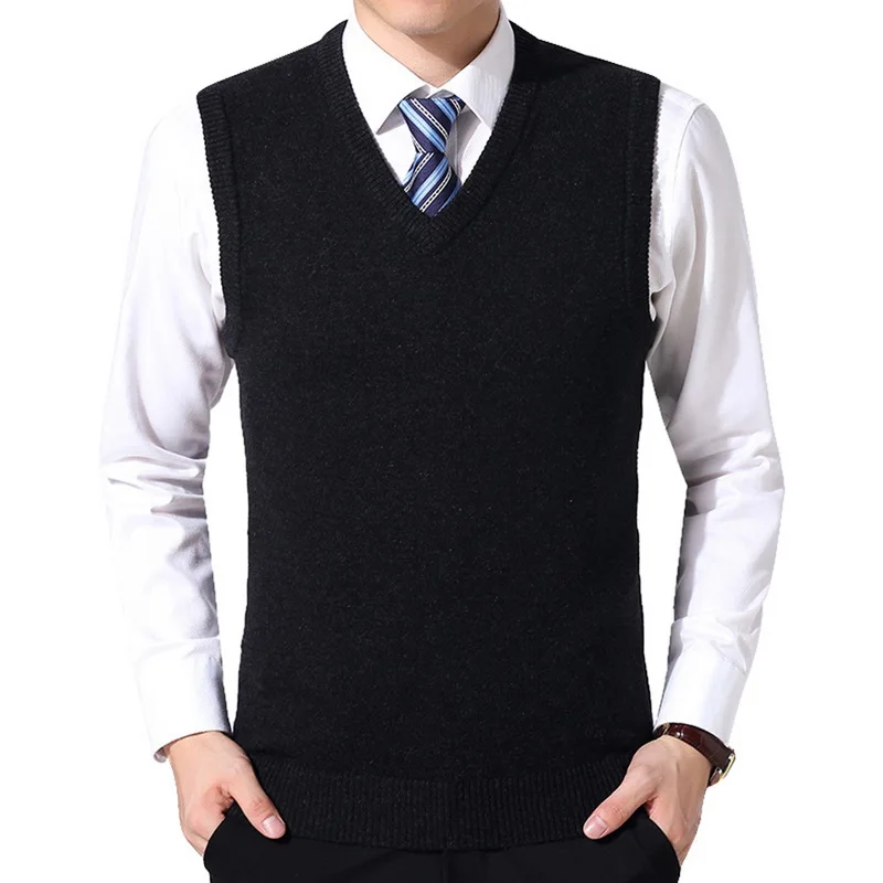 WENYUJH 2019 Men Knitted Sweater Vest Solid Color Cashmere Sweaters Sleeveless Pullover Men V-Neck Slim Knitted Waistcoat Hombre