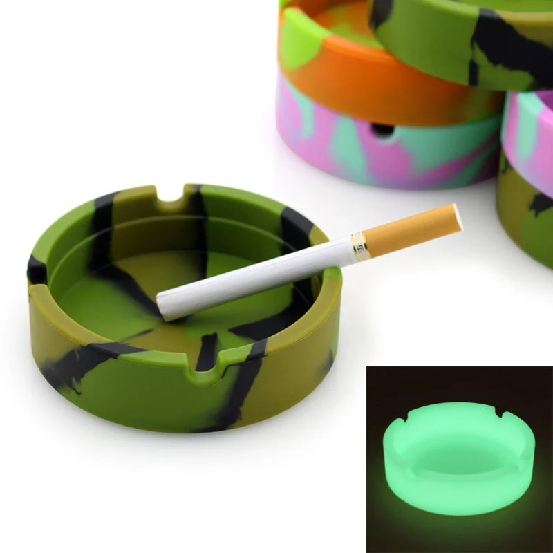 Luminous Silicone Gel Ashtray Light Circular Ashtray New Fluorescent Smoke Convenient Cigarette Case Drop Creative Ashtrays