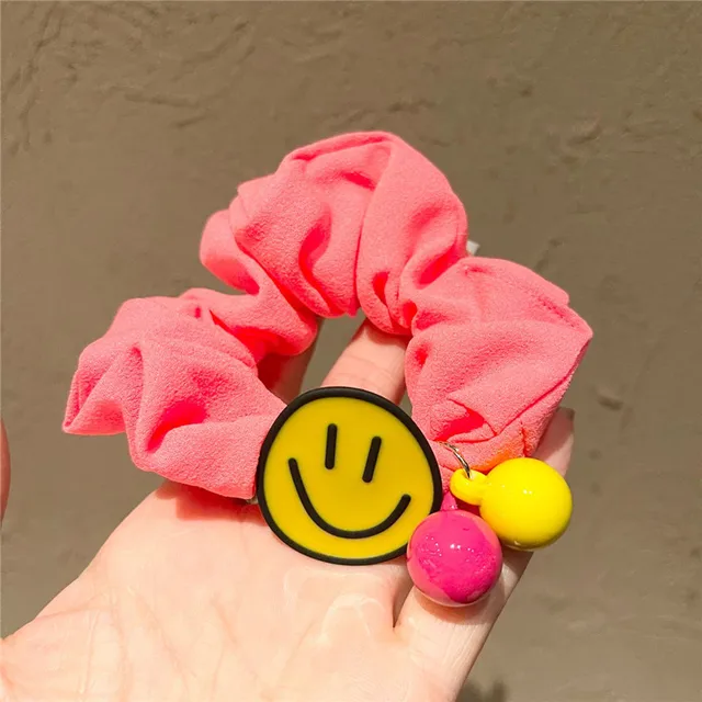 Women Girl Scrunchies Elastic Hair Ties Bands Smile Face Yellow Summer Fashion Korean Mujer Head Accessories Hyuna Wholesale 5