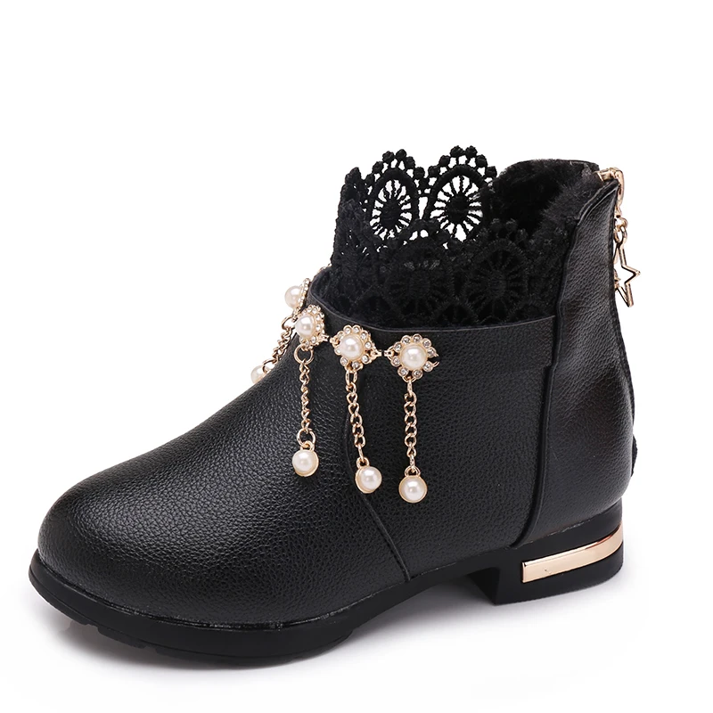 Girls Snow Boots Fashion Winter Autumn Children's Shoes For girls Toddler Kids Warm Princess Mar Boot Baby Girl Shoes - Цвет: Black