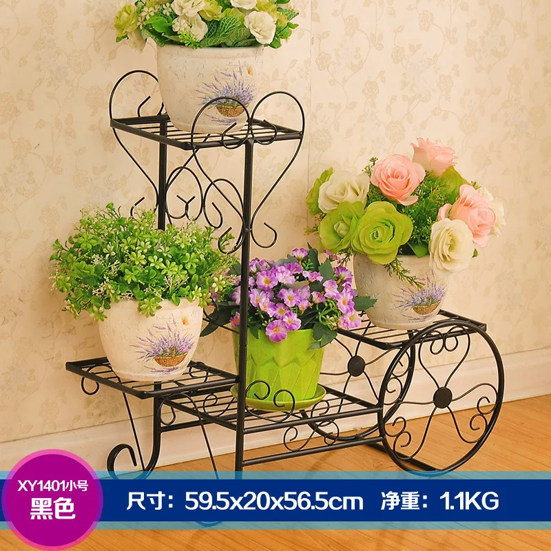 Small black Металлическая подставка для цветов, комнатные полки для растений, подставка под растения, Цветочная полка для улицы, металлическая напольная полка для балкона, сада, подставка для цветов - Цвет: Small black