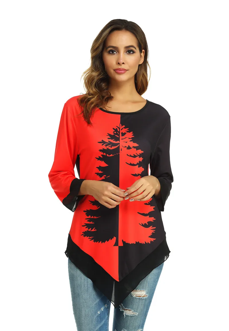 Женские футболки с принтом павлиньих перьев, модная черная футболка, большой размер, повседневный Топ, пуловер, 5XL, женские рубашки с длинным рукавом - Цвет: 8804 Red