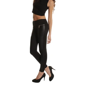 

Women legging Sexy PU Leather Boots Pants Skinny Patchwork Zipper Leggings Black Leggings in Spring Summer Autumn