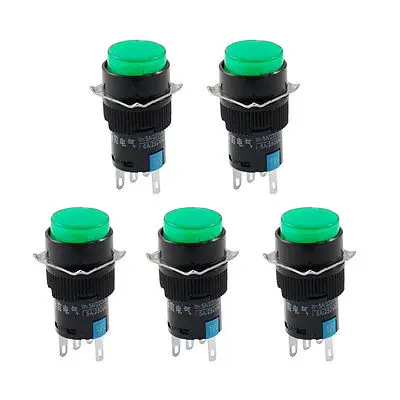 

5 Pcs 5P Latching 1NO 1NC Green Neon Light Round Push Button Switch DC 12V