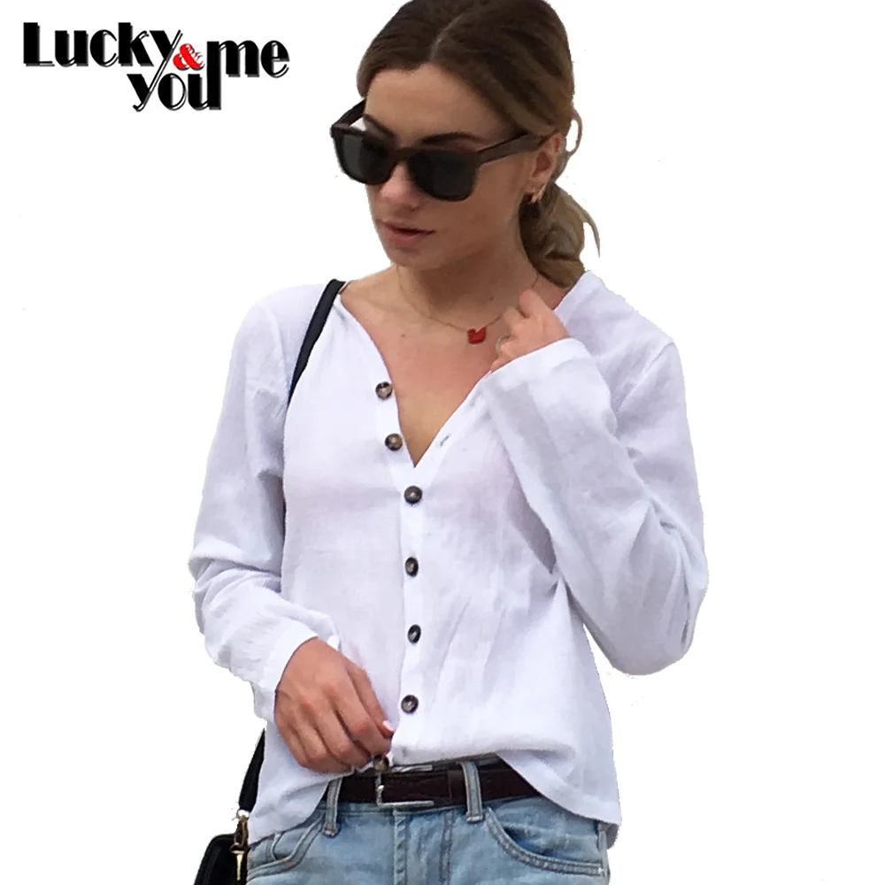 

2020 New Arrive Womens Spring Summer Autumn White Soft Comfortable Cotton Full Sleeve Breathable Button Shirt Girls Casual Shirt