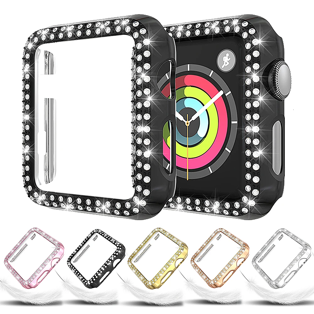Чехол со стразами для Apple Watch Series 5 40 44 мм iWatch защитный чехол экрана PC часов 4 3 38 42