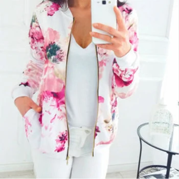 

Print Bomber Jacket Women Flowers Zipper Up Retro Coat Spring 2019 Autumn Long Sleeve Basic Plus Size Short Biker Jackets Female